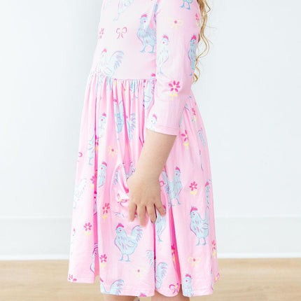 Little Miss Chickie 3/4 Sleeve Pocket Twirl Dress