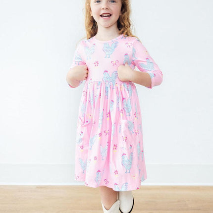 Little Miss Chickie 3/4 Sleeve Pocket Twirl Dress