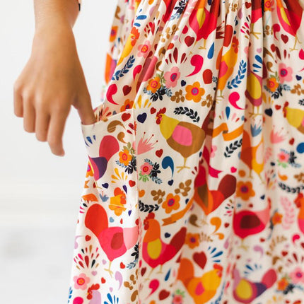 Little Red Hen 3/4 Sleeve Pocket Twirl Dress