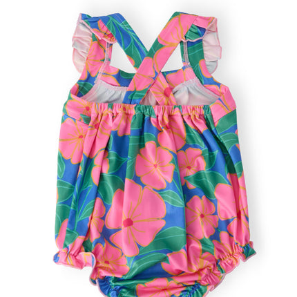 Luau Floral Ruffle Cross Back Romper