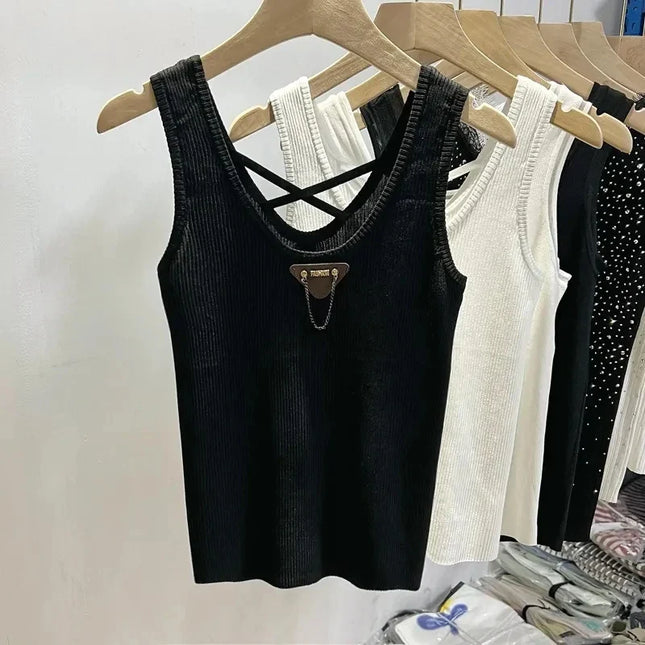 M-4XL Chic Tank Top Sleeveless Summer Korean Fashion Slim Women Aesthetic Camisole Free Shipping - Dashing Nova