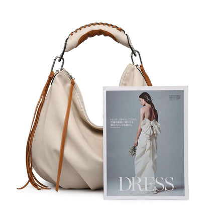 Women hobo Bag Contrast Woven Handle