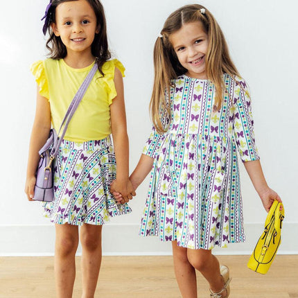 Mardi Gras 3/4 Sleeve Pocket Twirl Dress