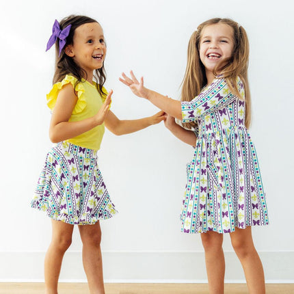 Mardi Gras 3/4 Sleeve Pocket Twirl Dress