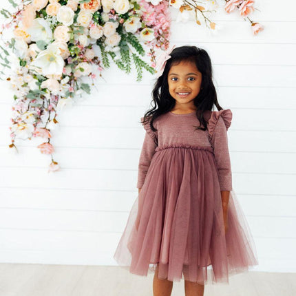 Mauve Shimmer 3/4 Sleeve Tutu Dress