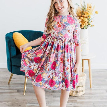 Mauve What's Up Buttercup 3/4 Sleeve Pocket Twirl Dress