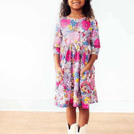 Mauve What's Up Buttercup 3/4 Sleeve Pocket Twirl Dress