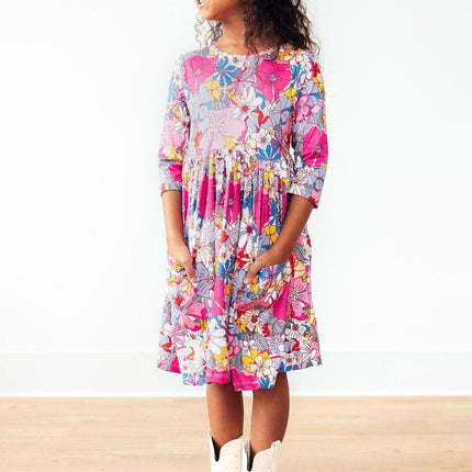 Mauve What's Up Buttercup 3/4 Sleeve Pocket Twirl Dress