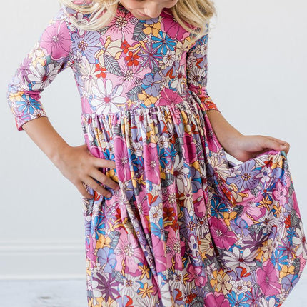 Mauve What's Up Buttercup 3/4 Sleeve Pocket Twirl Dress