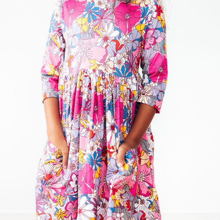 Mauve What's Up Buttercup 3/4 Sleeve Pocket Twirl Dress