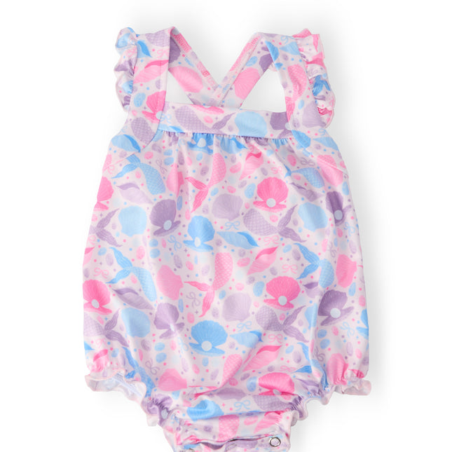 Mermaid Tails Ruffle Cross Back Romper - Dashing Nova