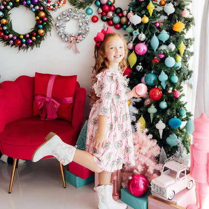 Merry Mistletoe 3/4 Sleeve Ruffle Twirl Dress