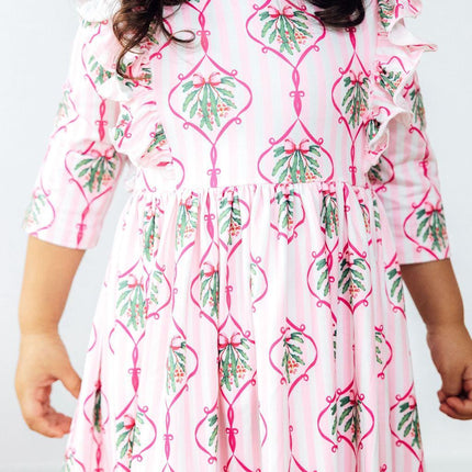 Merry Mistletoe 3/4 Sleeve Ruffle Twirl Dress