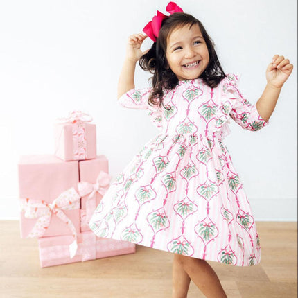 Merry Mistletoe 3/4 Sleeve Ruffle Twirl Dress