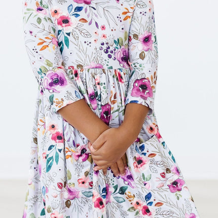Midnight Rain 3/4 Sleeve Pocket Twirl Dress