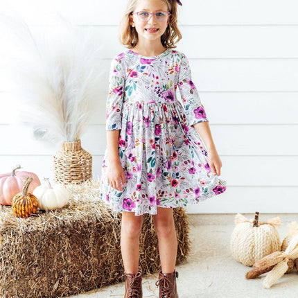Midnight Rain 3/4 Sleeve Pocket Twirl Dress