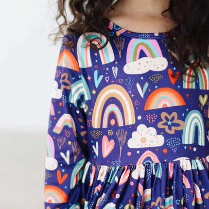 Midnight Rainbow 3/4 Sleeve Pocket Twirl Dress