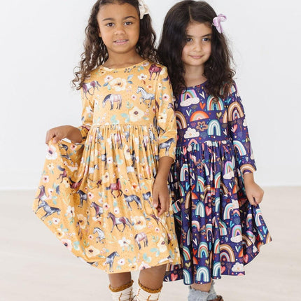Midnight Rainbow 3/4 Sleeve Pocket Twirl Dress