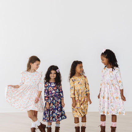 Midnight Rainbow 3/4 Sleeve Pocket Twirl Dress