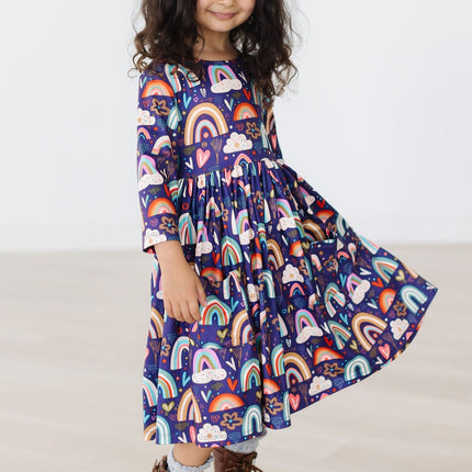 Midnight Rainbow 3/4 Sleeve Pocket Twirl Dress
