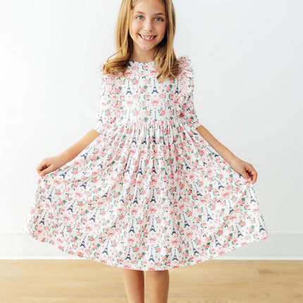 Mila in Paris 3/4 Sleeve Ruffle Twirl Dress