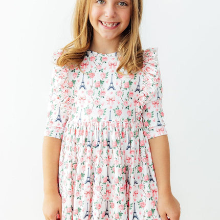 Mila in Paris 3/4 Sleeve Ruffle Twirl Dress