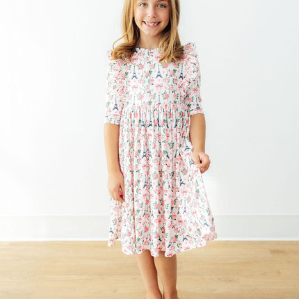 Mila in Paris 3/4 Sleeve Ruffle Twirl Dress