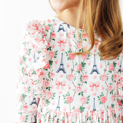 Mila in Paris 3/4 Sleeve Ruffle Twirl Dress