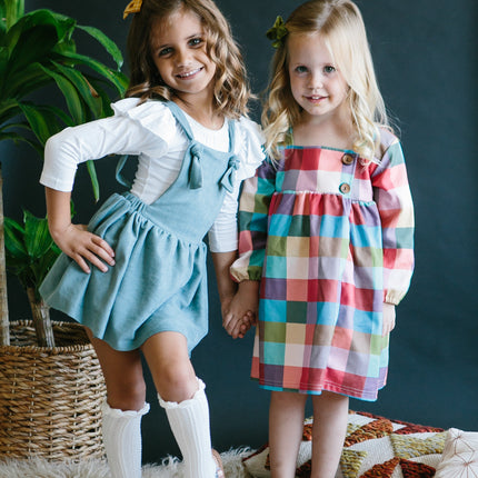 Vintage Blue Faux Suede Pinafore