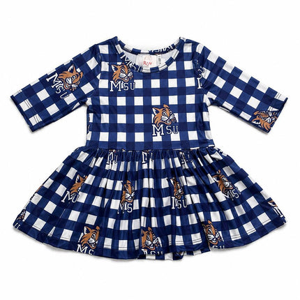 Montana State University Plaid Bobcat 3/4 Sleeve Twirl Bodysuit