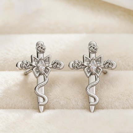 Light Luxury Copper Zircon Cross Earrings