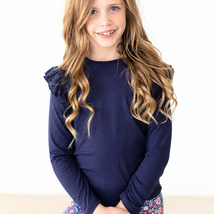 Navy L/S Ruffle Tee
