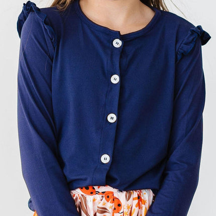 Navy Ruffle Cardigan