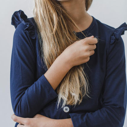 Navy Ruffle Cardigan
