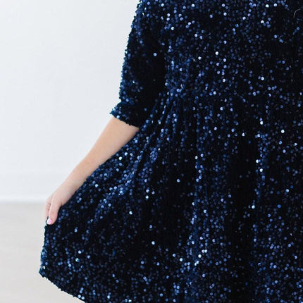 Navy Blue Velvet Sequin Dress