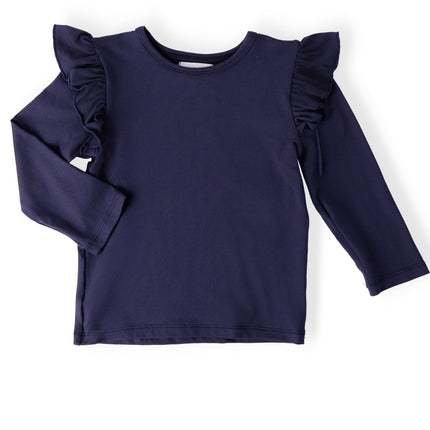 Navy L/S Ruffle Tee