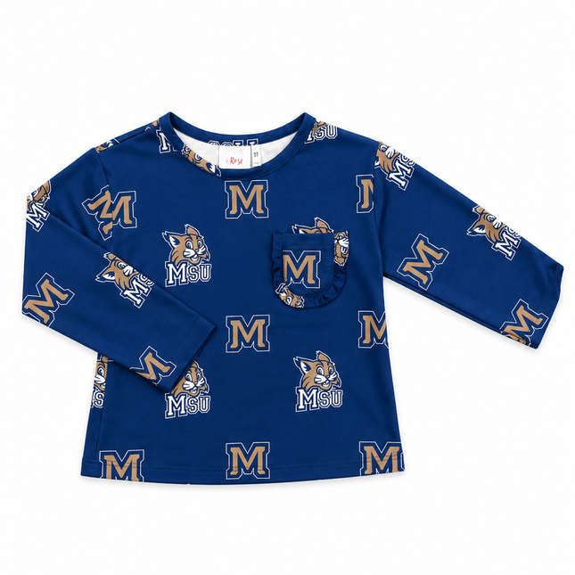 Montana State University Blue Bobcat L/S Ruffle Pocket Tee