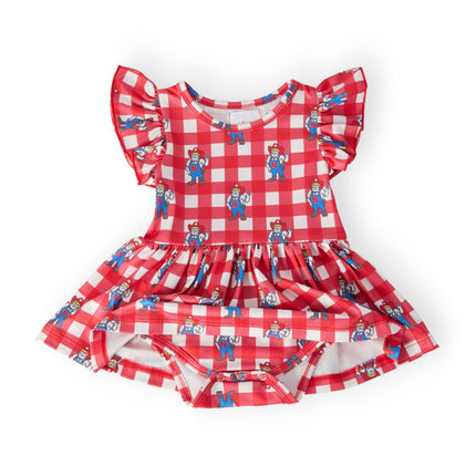 Nebraska Plaid Herbie Husker S/S Flutter Twirl Bodysuit