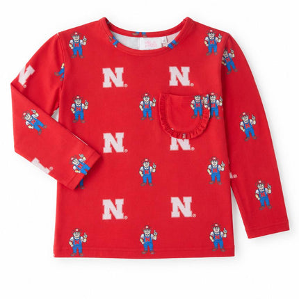 Nebraska Red Herbie Husker L/S Ruffle Pocket Tee