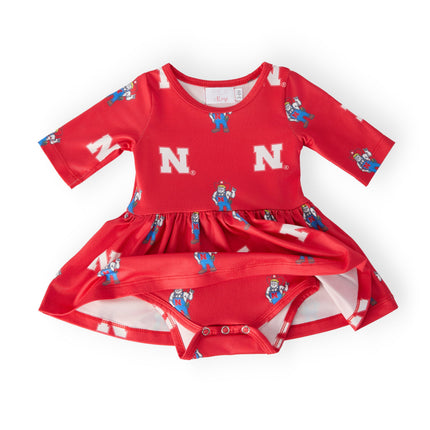 Nebraska Red Herbie Husker 3/4 Sleeve Twirl Bodysuit