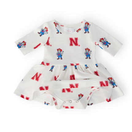 Nebraska White Herbie Husker 3/4 Sleeve Twirl Bodysuit