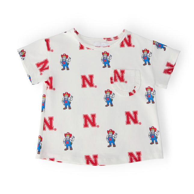 Nebraska White Herbie Husker Ruffle Pocket Tee - Dashing Nova