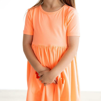 Neon Coral S/S Pocket Twirl Dress