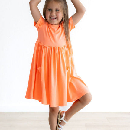 Neon Coral S/S Pocket Twirl Dress