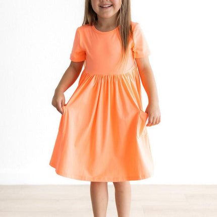 Neon Coral S/S Pocket Twirl Dress