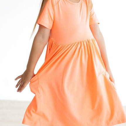 Neon Coral S/S Pocket Twirl Dress