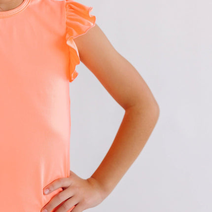 Neon Coral S/S Ruffle Tee
