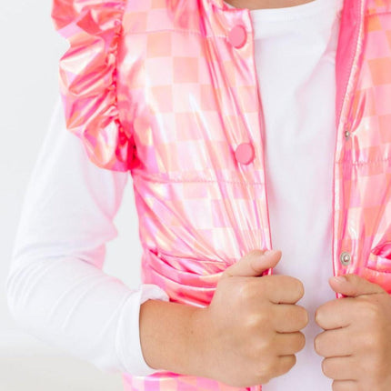 Neon Pink Checker Puffer Vest