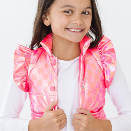 Neon Pink Checker Puffer Vest