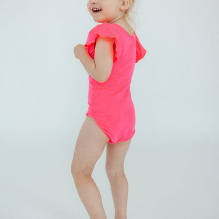 Neon Pink S/S Flutter Sleeve Leotard